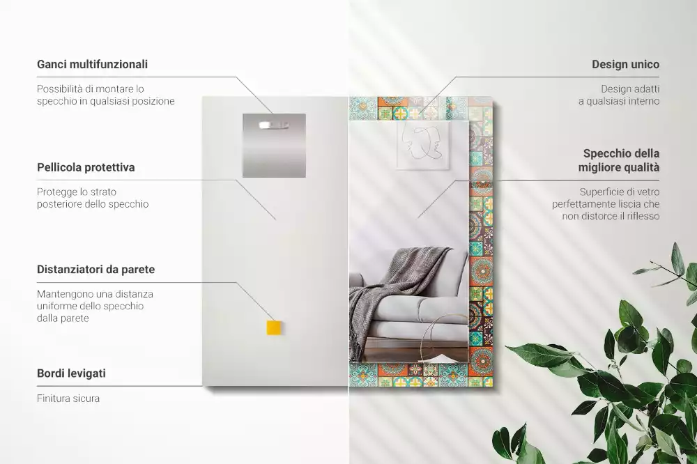 Lustro prostokątne z nadrukiem w motyw kolorowych kafelek mozaiki