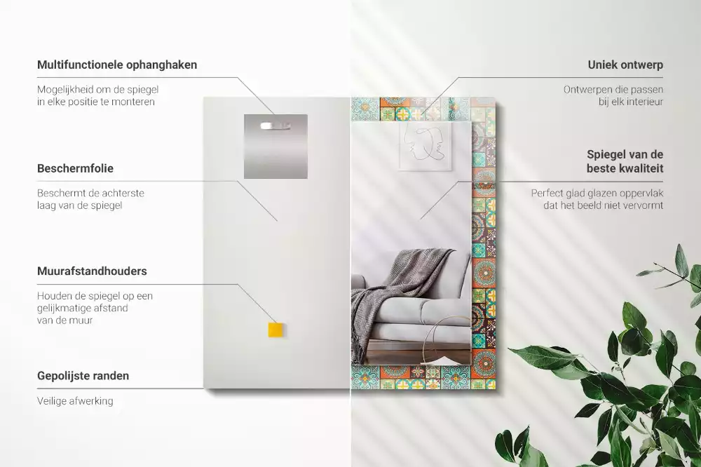 Lustro prostokątne z nadrukiem w motyw kolorowych kafelek mozaiki