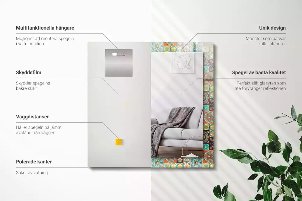 Lustro prostokątne z nadrukiem w motyw kolorowych kafelek mozaiki