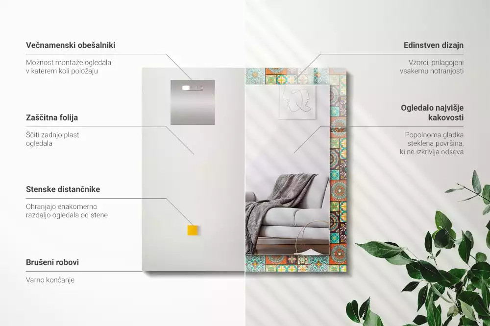 Lustro prostokątne z nadrukiem w motyw kolorowych kafelek mozaiki