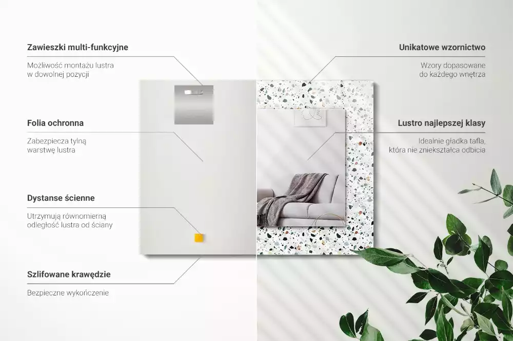 Lustro dekoracyjne prostokątne z nadrukiem w motyw terrazzo mosaic