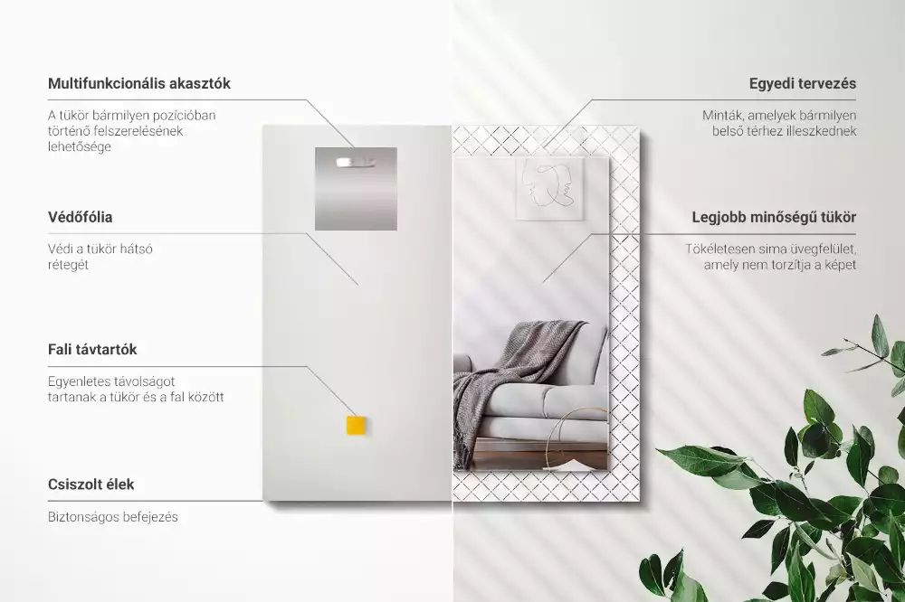 Lustro dekoracyjne prostokątne z wzorem kraty i delikatnymi liniami