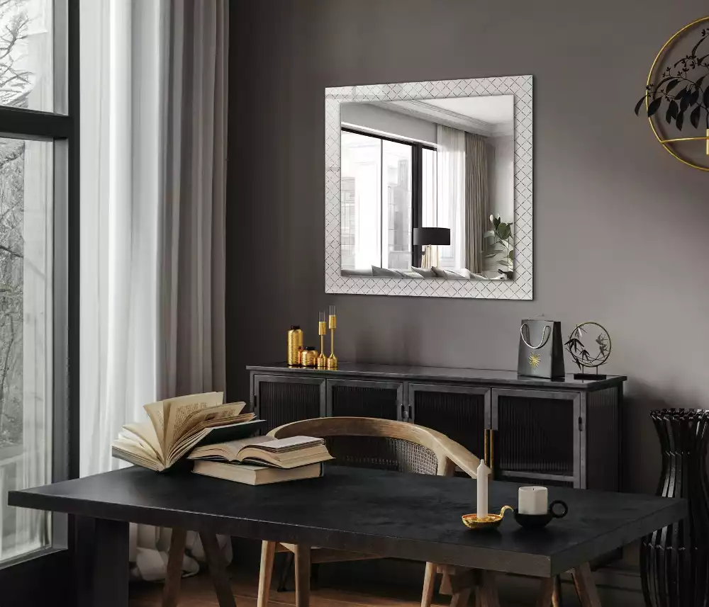 Lustro dekoracyjne prostokątne z wzorem kraty i delikatnymi liniami