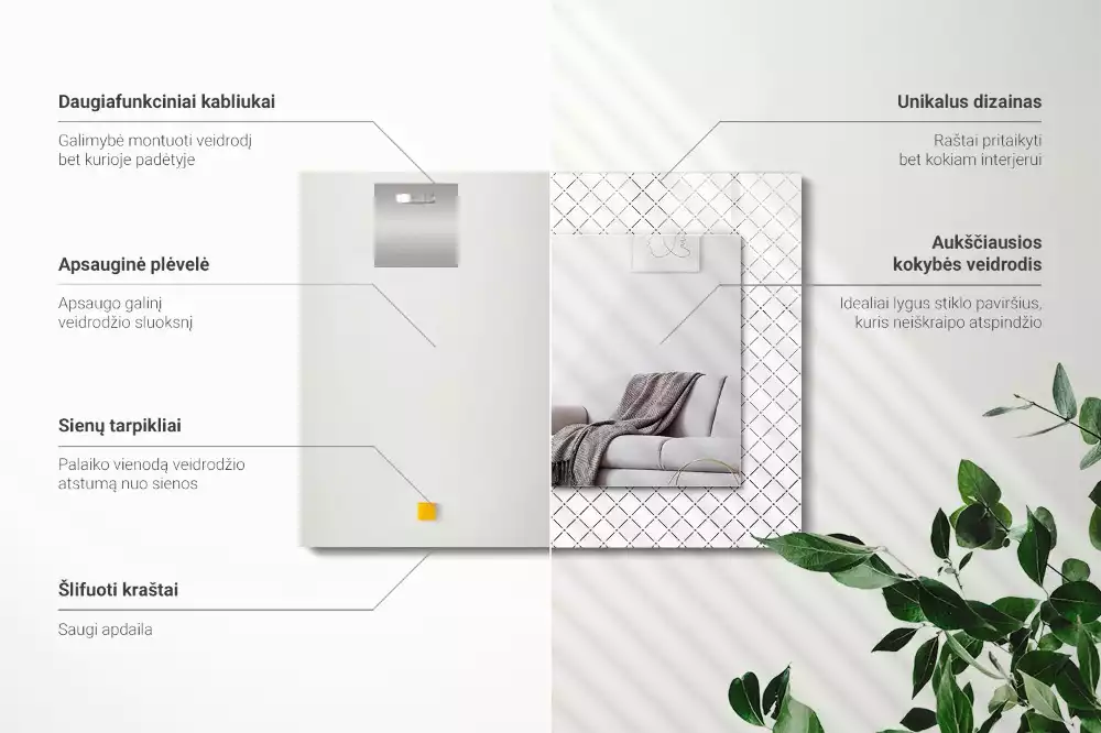 Lustro dekoracyjne prostokątne z wzorem kraty i delikatnymi liniami