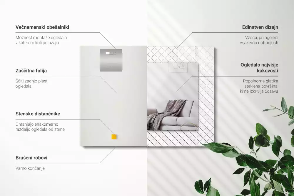 Lustro dekoracyjne prostokątne z wzorem kraty i delikatnymi liniami