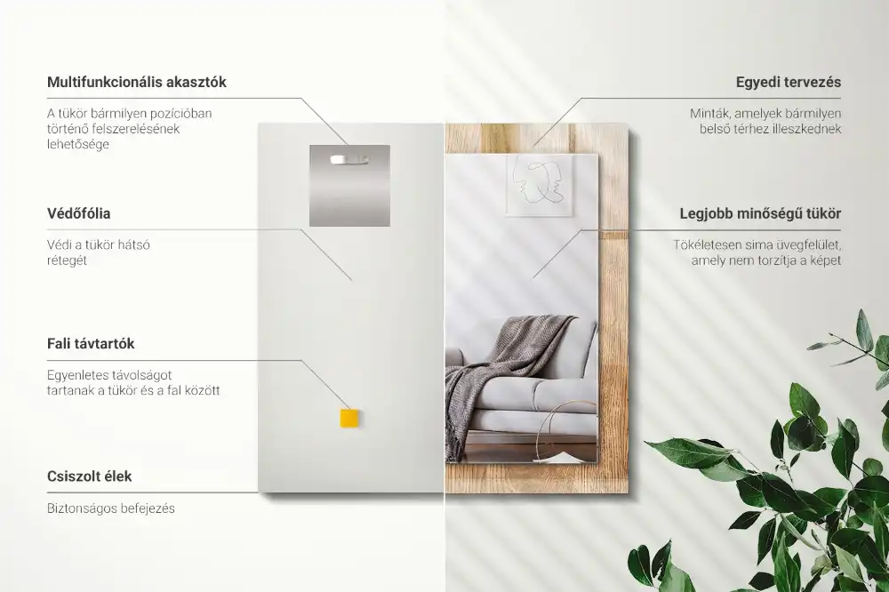Lustro prostokątne z nadrukiem w motywie drewnianej tekstury