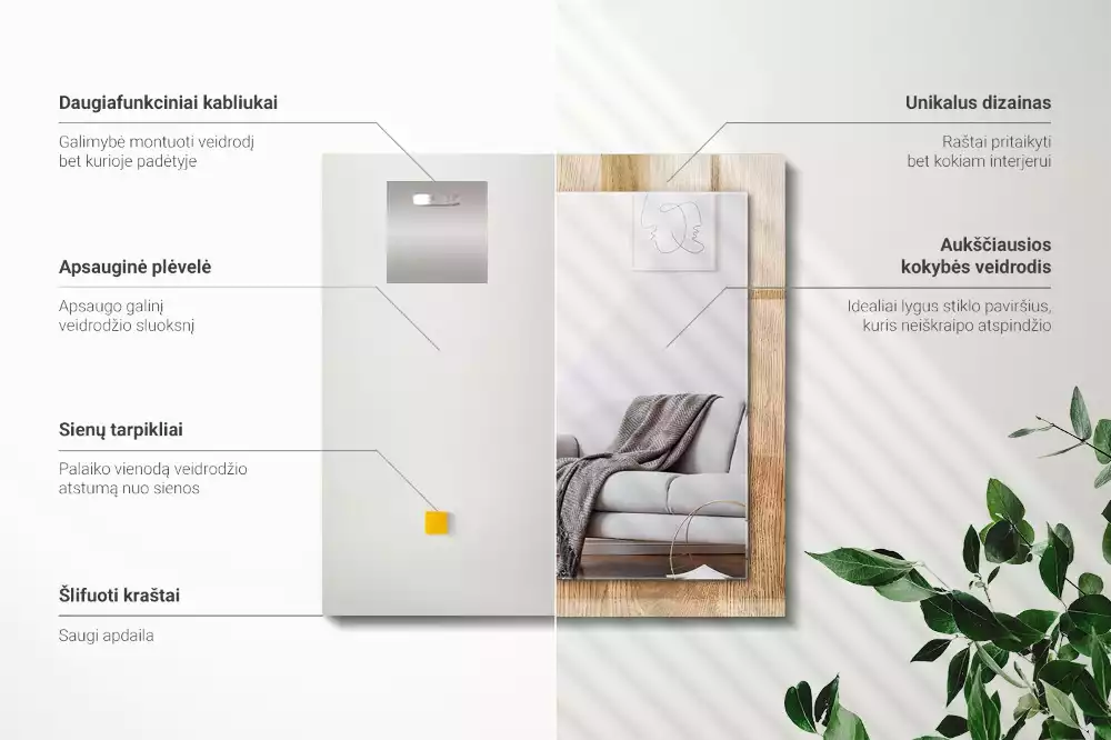 Lustro z nadrukiem prostokątne Drewniana tekstura