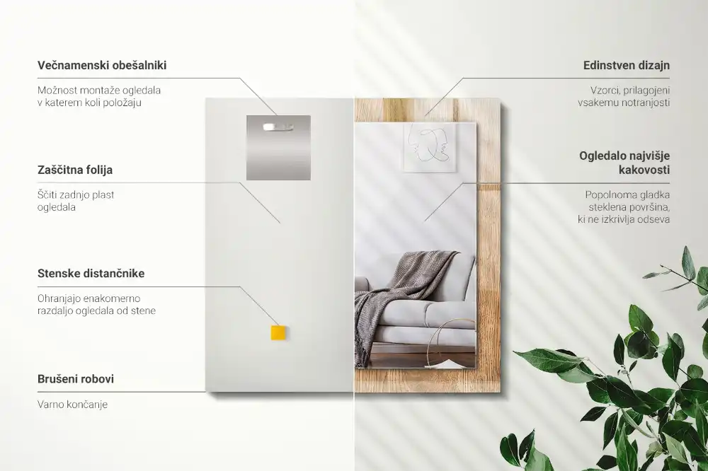 Lustro prostokątne z nadrukiem w motywie drewnianej tekstury