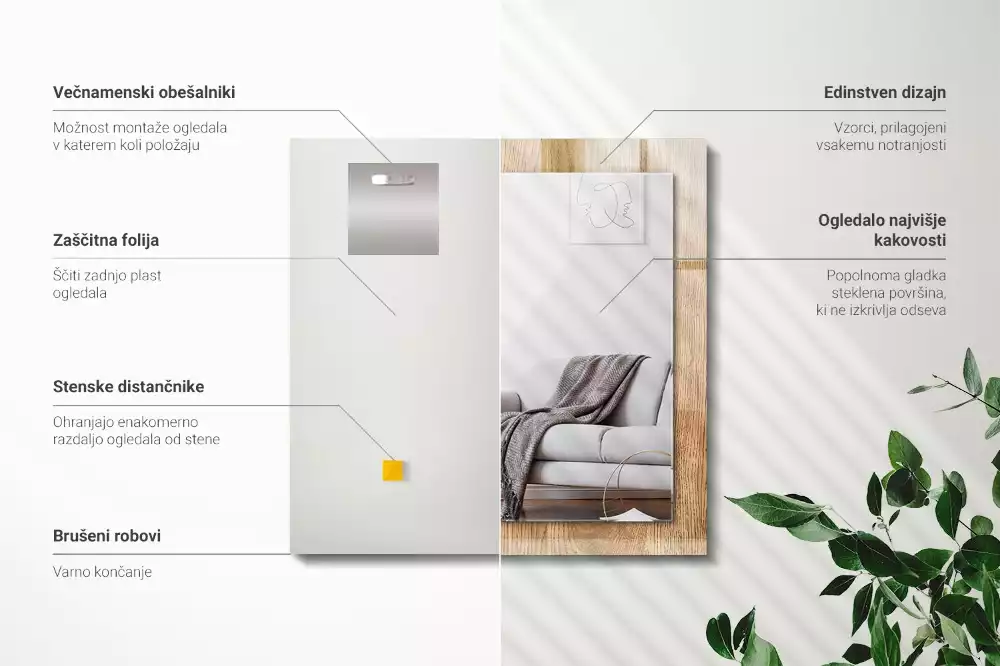 Lustro z nadrukiem prostokątne Drewniana tekstura