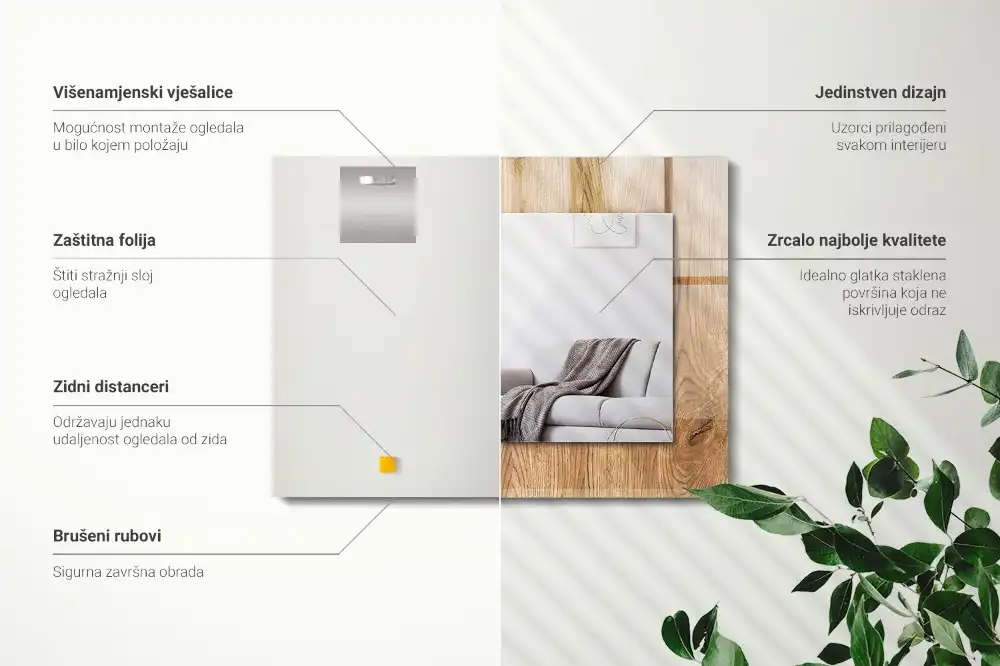 Lustro prostokątne z nadrukiem w motywie drewnianej tekstury