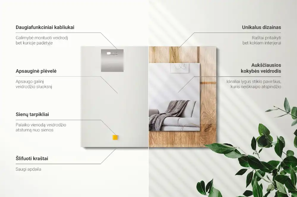 Lustro prostokątne z nadrukiem w motywie drewnianej tekstury