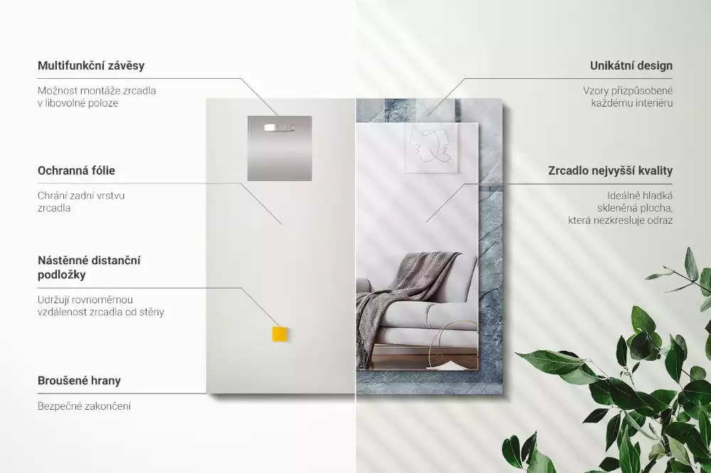 Lustro dekoracyjne z nadrukiem przedstawiającym teksturę skały