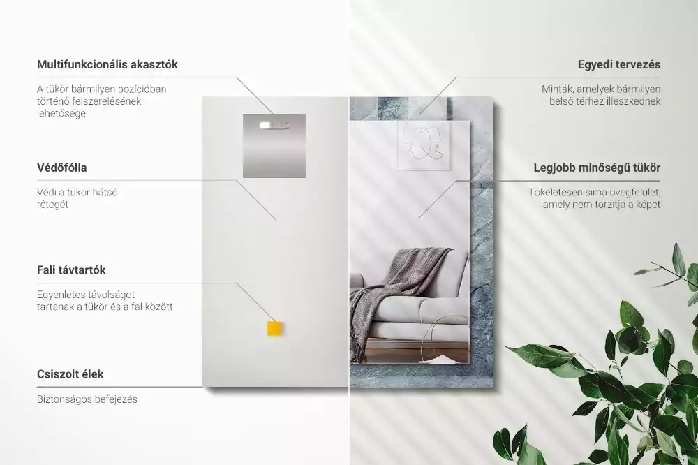 Lustro dekoracyjne z nadrukiem przedstawiającym teksturę skały