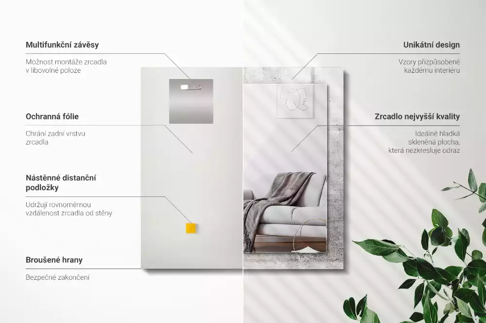 Lustro dekoracyjne z nadrukiem przedstawiającym betonową ścianę w teksturze