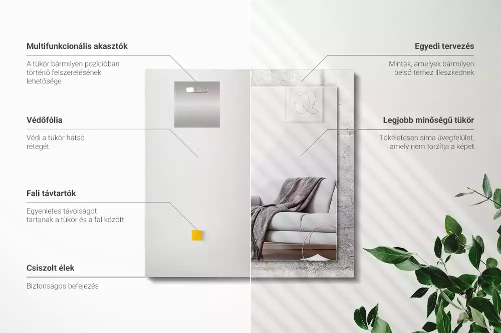 Lustro dekoracyjne z nadrukiem przedstawiającym betonową ścianę w teksturze