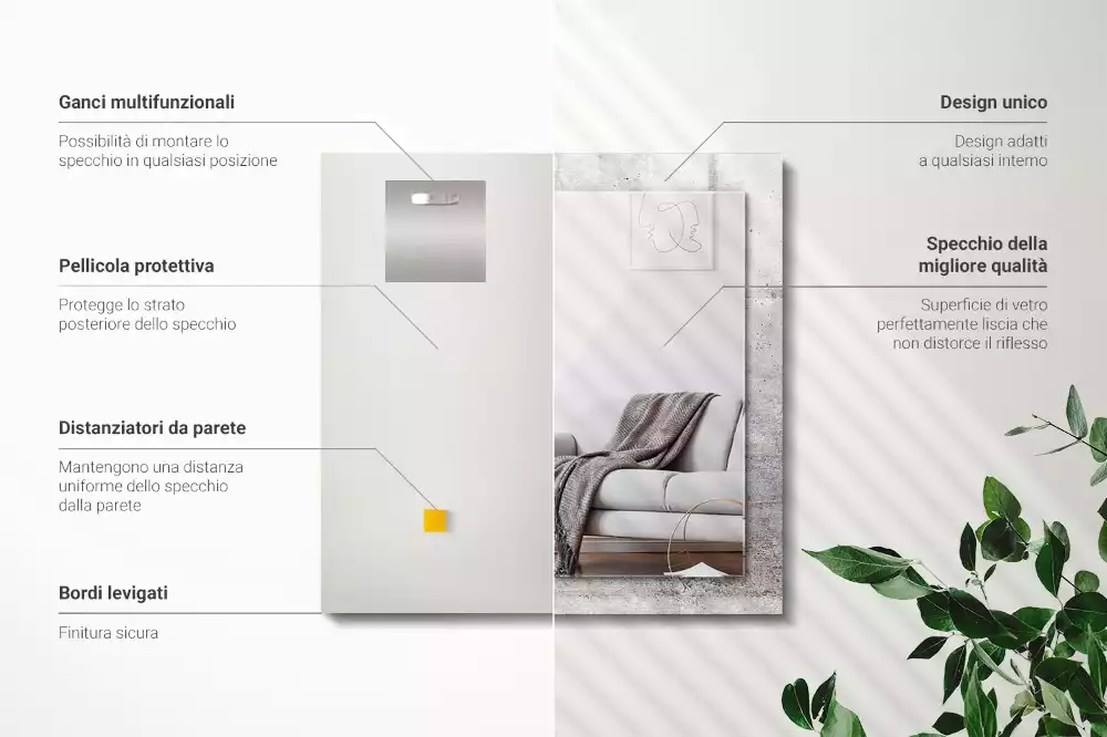 Lustro dekoracyjne z nadrukiem przedstawiającym betonową ścianę w teksturze