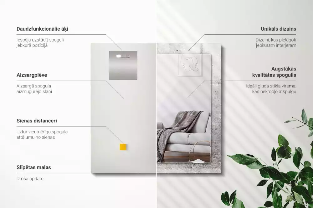 Lustro dekoracyjne z nadrukiem przedstawiającym betonową ścianę w teksturze