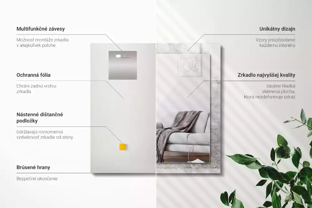 Lustro dekoracyjne z nadrukiem przedstawiającym betonową ścianę w teksturze