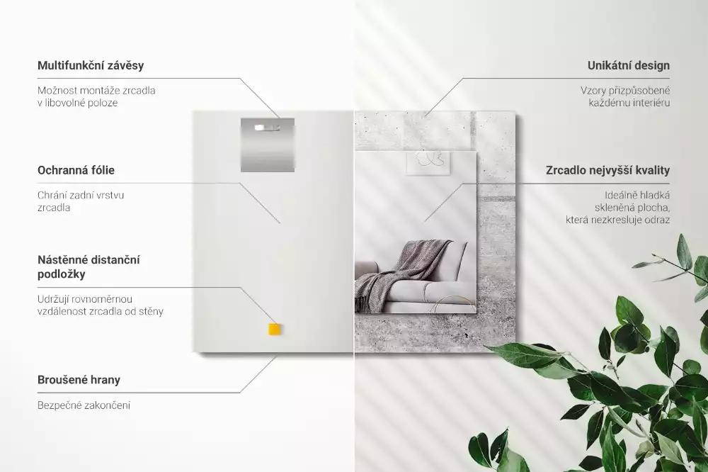 Lustro dekoracyjne z nadrukiem przedstawiającym betonową ścianę w teksturze