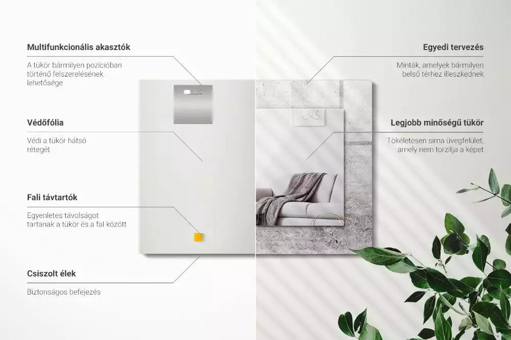 Lustro dekoracyjne z nadrukiem przedstawiającym betonową ścianę w teksturze