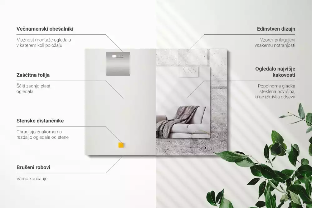 Lustro dekoracyjne z nadrukiem przedstawiającym betonową ścianę w teksturze