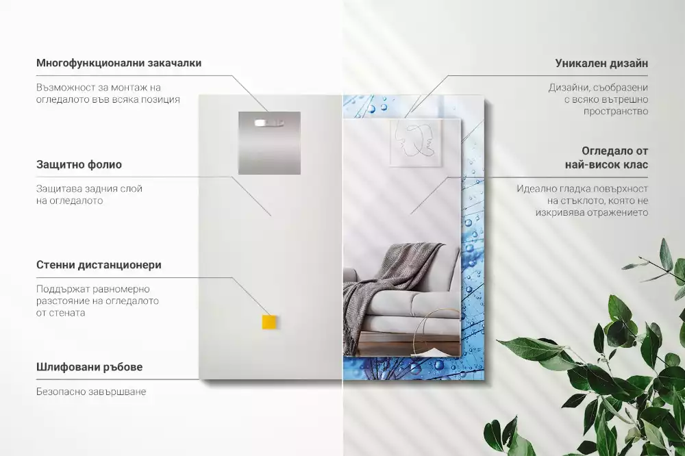 Lustro dekoracyjne prostokątne z motywem kropli na dmuchawcach