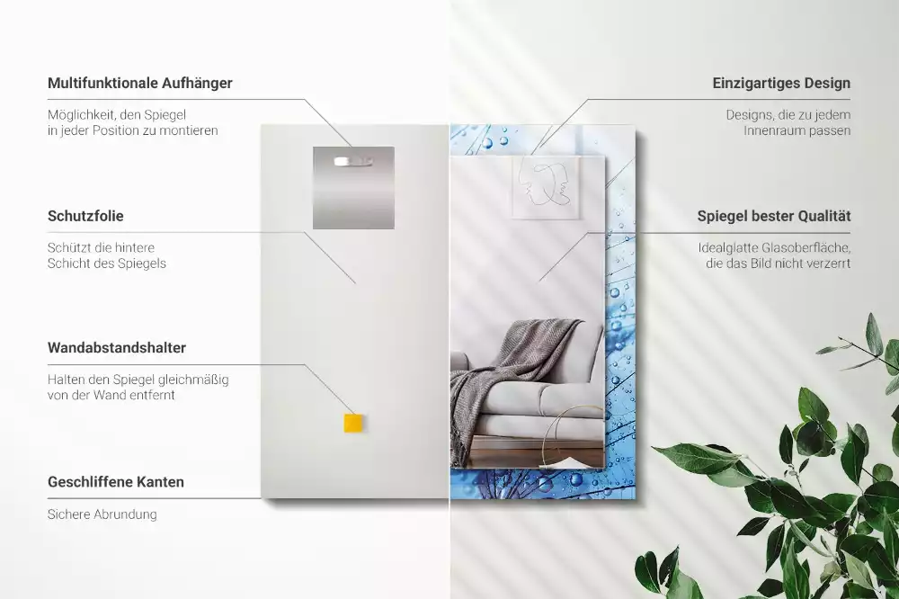 Lustro dekoracyjne prostokątne z motywem kropli na dmuchawcach