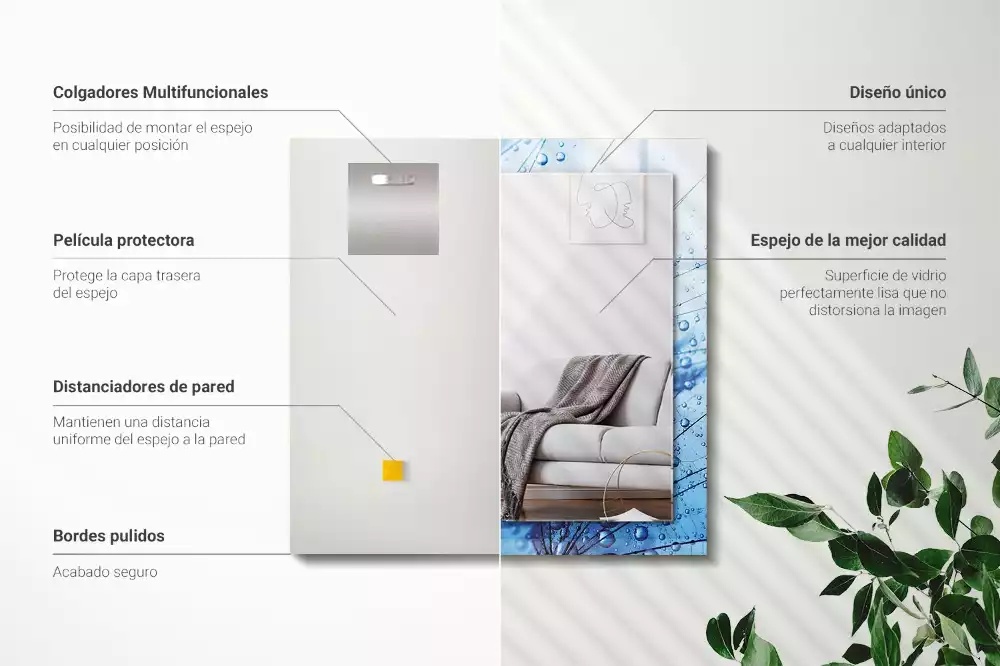 Lustro dekoracyjne prostokątne z motywem kropli na dmuchawcach