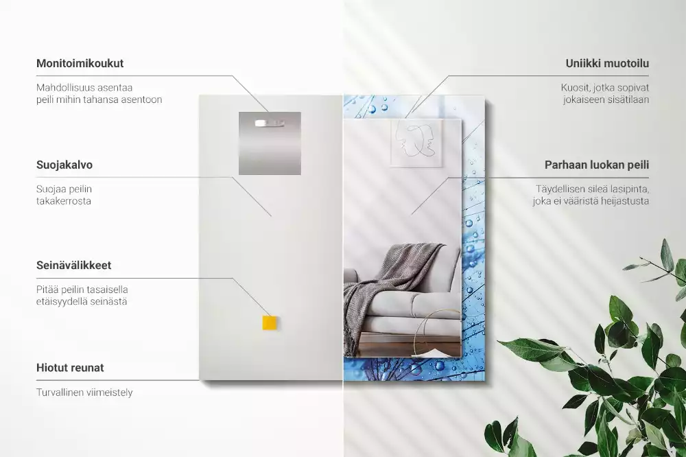 Lustro dekoracyjne prostokątne z motywem kropli na dmuchawcach