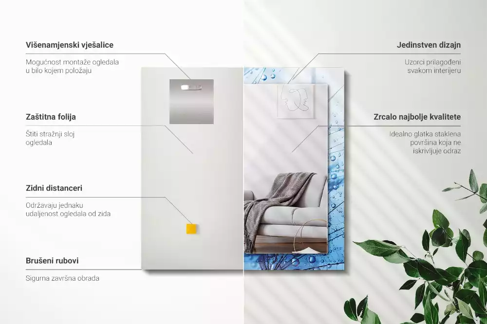 Lustro dekoracyjne prostokątne z motywem kropli na dmuchawcach