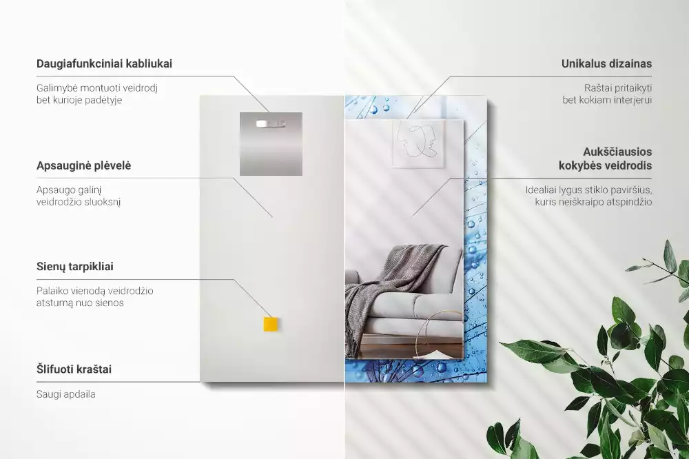 Lustro dekoracyjne prostokątne z motywem kropli na dmuchawcach