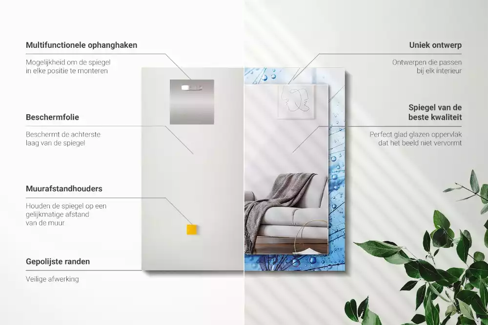 Lustro dekoracyjne prostokątne z motywem kropli na dmuchawcach