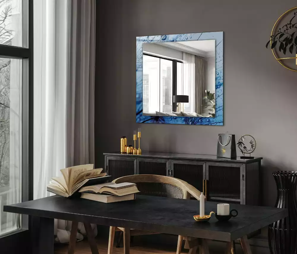 Lustro dekoracyjne prostokątne z motywem kropli na dmuchawcach