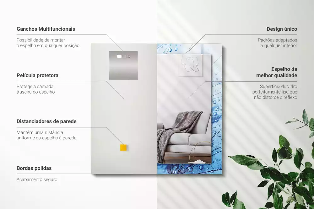 Lustro dekoracyjne prostokątne z motywem kropli na dmuchawcach