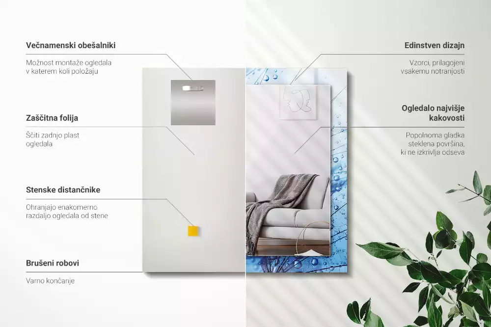 Lustro dekoracyjne prostokątne z motywem kropli na dmuchawcach