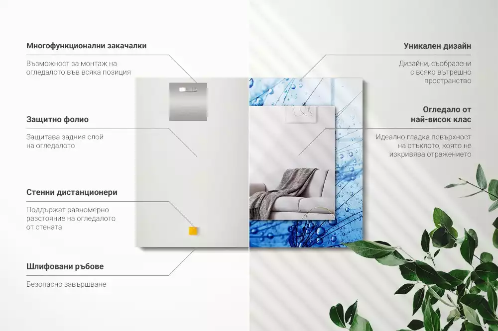 Lustro dekoracyjne prostokątne z motywem kropli na dmuchawcach