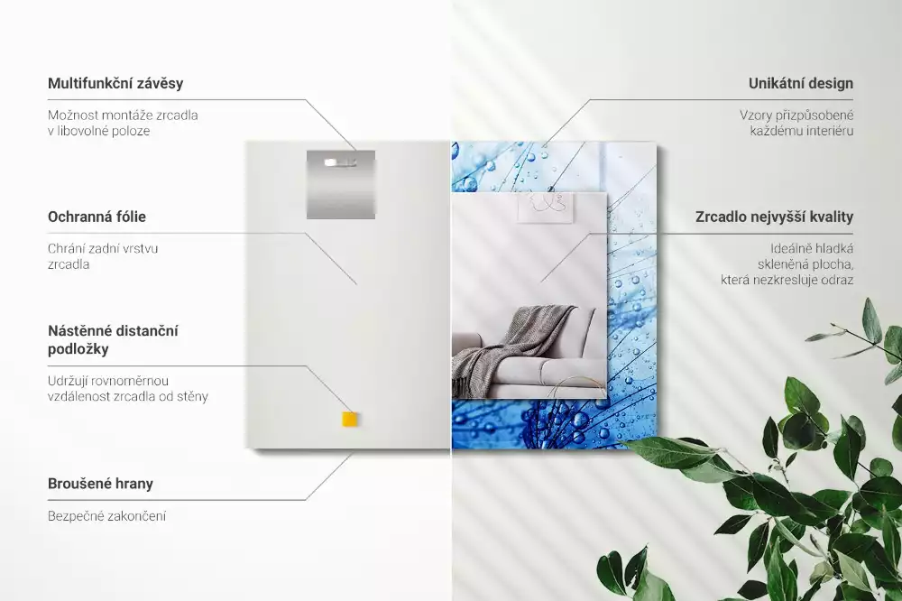 Lustro dekoracyjne prostokątne z motywem kropli na dmuchawcach