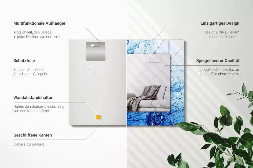 Lustro dekoracyjne prostokątne z motywem kropli na dmuchawcach