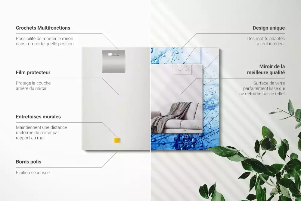 Lustro dekoracyjne prostokątne z motywem kropli na dmuchawcach