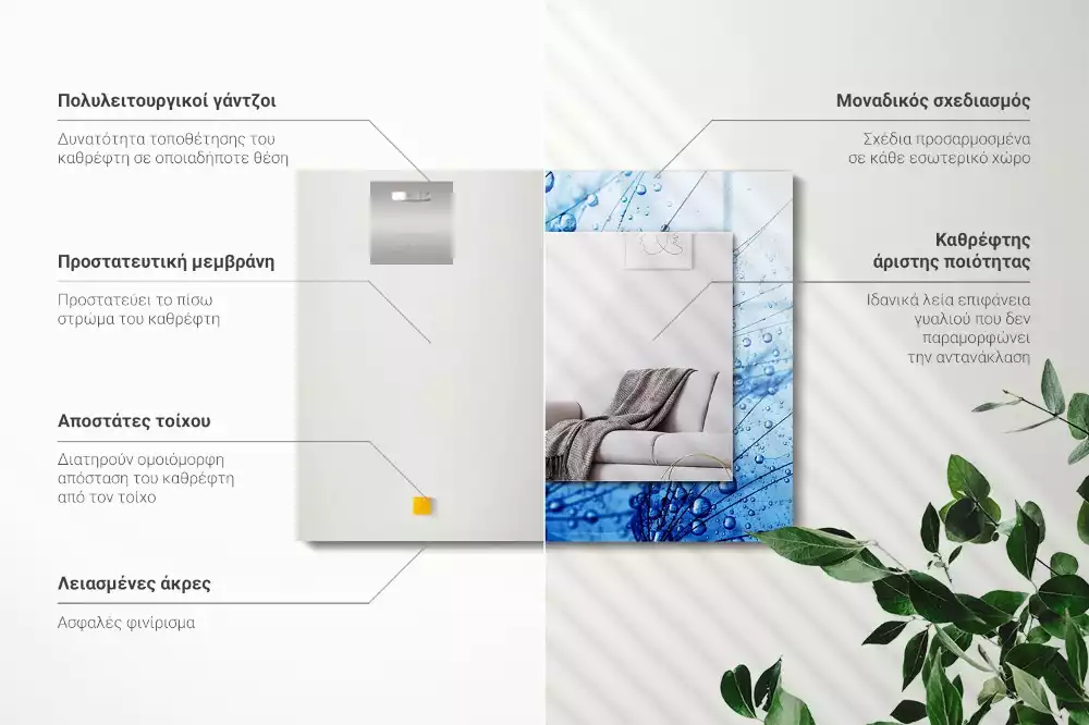 Lustro dekoracyjne prostokątne z motywem kropli na dmuchawcach