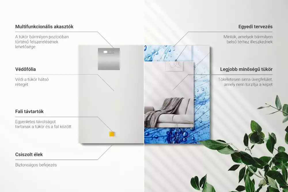 Lustro dekoracyjne prostokątne z motywem kropli na dmuchawcach