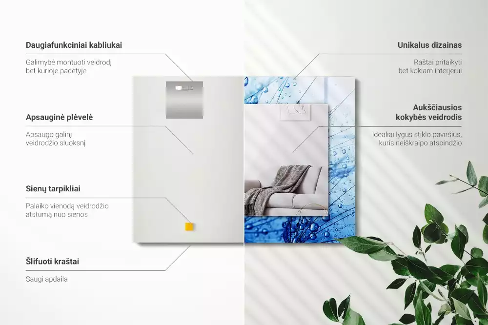 Lustro dekoracyjne prostokątne z motywem kropli na dmuchawcach