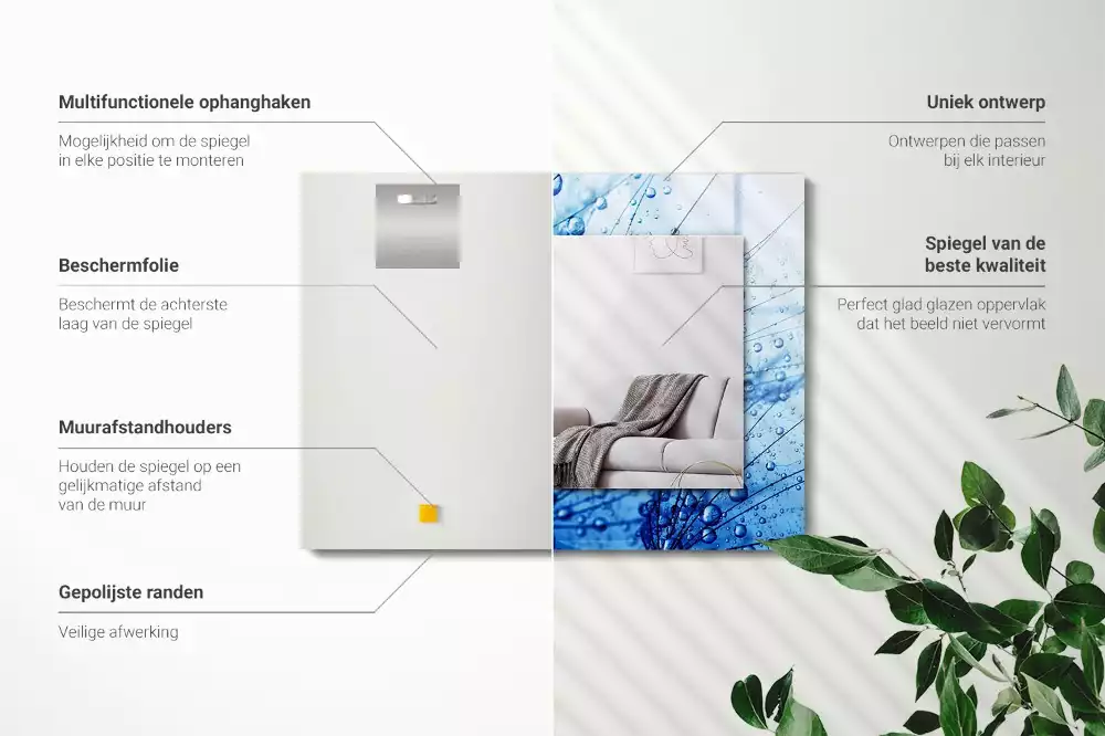 Lustro dekoracyjne prostokątne z motywem kropli na dmuchawcach