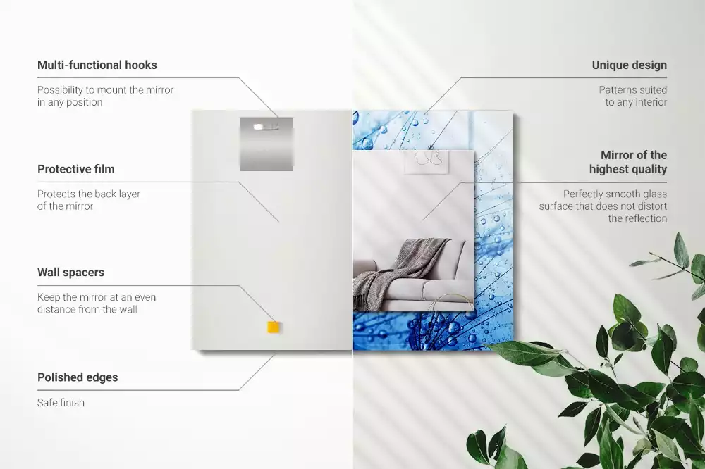 Lustro dekoracyjne prostokątne z motywem kropli na dmuchawcach