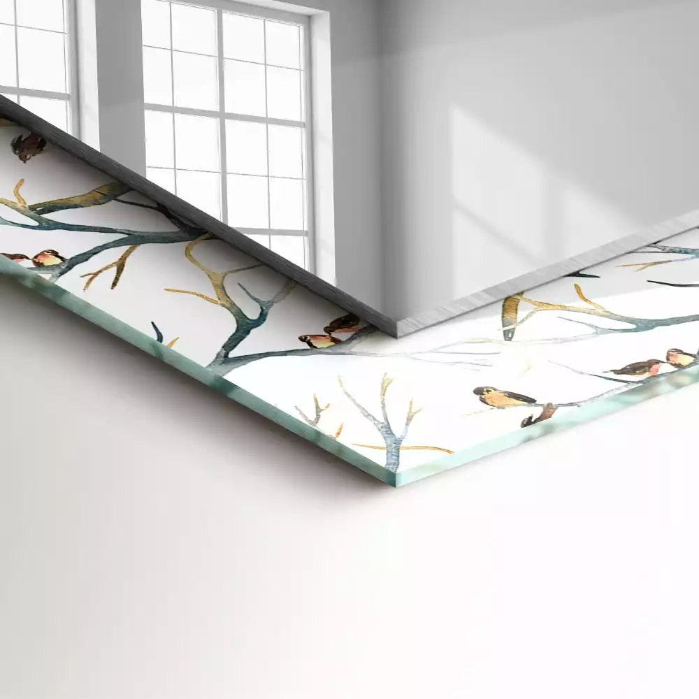 Lustro prostokątne z nadrukiem przedstawiającym ptaki na gałęziach