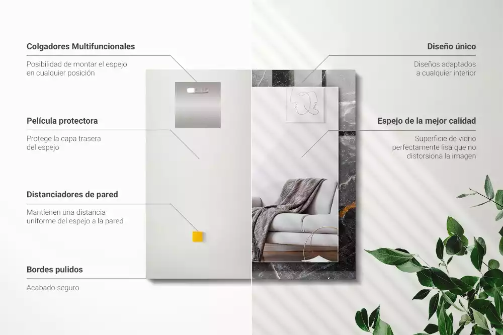 Lustro dekoracyjne z nadrukiem w motywie czarnego marmuru z widocznymi żyłkami