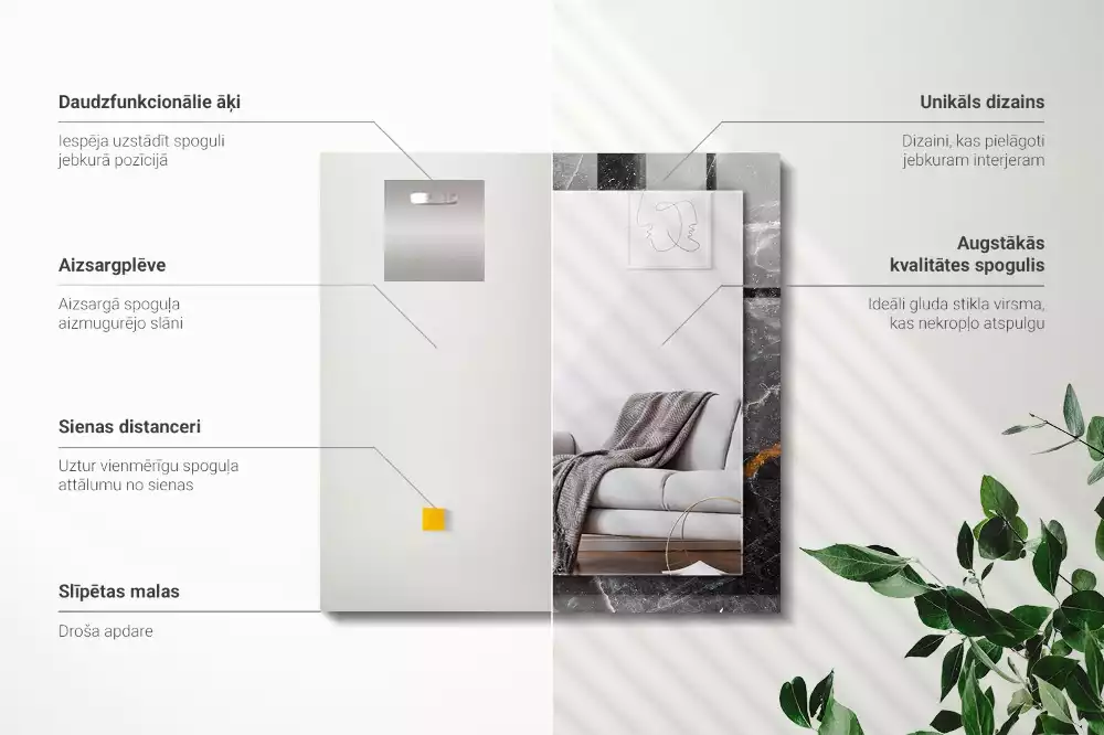 Lustro dekoracyjne z nadrukiem w motywie czarnego marmuru z widocznymi żyłkami