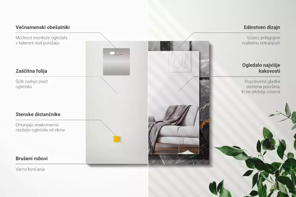 Lustro dekoracyjne z nadrukiem w motywie czarnego marmuru z widocznymi żyłkami