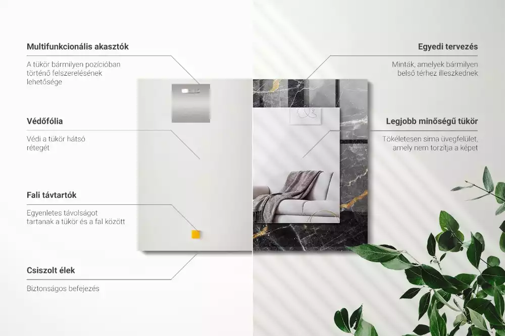 Lustro dekoracyjne z nadrukiem w motywie czarnego marmuru z widocznymi żyłkami