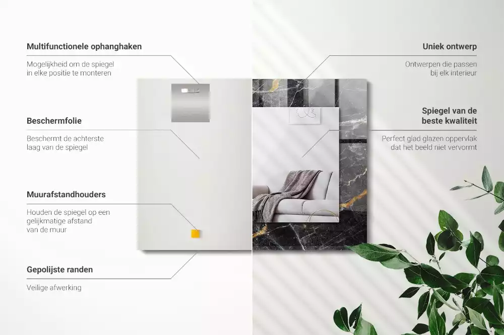 Lustro dekoracyjne z nadrukiem w motywie czarnego marmuru z widocznymi żyłkami